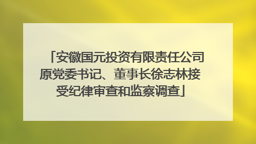 安徽国元投资有限责任公司原党委书记、董事长徐志林接受纪律审查和监察调查