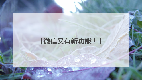 微信又有新功能！